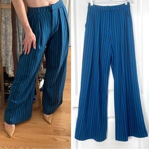 ASOS High Waist Wide Leg Pants Palazzo Maximalist Blue Striped Zara Topshop